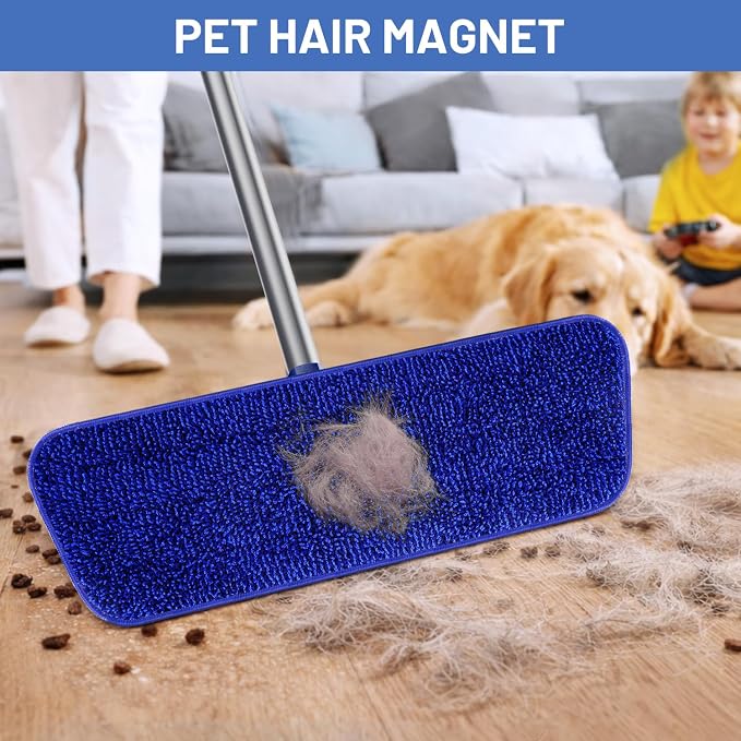 Microfiber Flat Mop for Hardwood Floors | 4 Washable Pads, 55" Professional Stainless Steel Handle, 360° Swivel, Wet/Dry Use for Tile, Laminate, Vinyl, Wall.