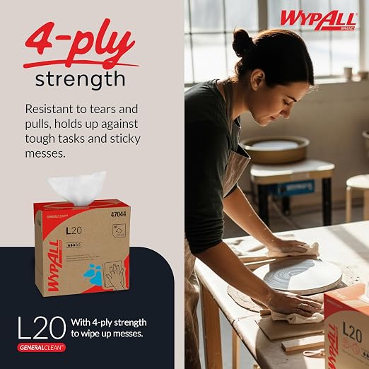 WypAll® GeneralClean™ L20 Medium Cleaning Cloths (47044), Pop-Up Box, White (88 Sheets/Box, 10 Boxes/Case, 880 Sheets/Case)