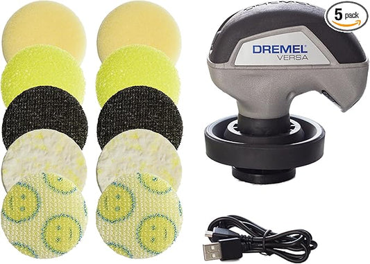 Dremel Versa Power Scrubber Kit with 5 Scrub Daddy Cleaning Sponge Pads PC10-07 + Additional 5-Pack of Versa Scrub Daddy Cleaning Sponge Pads, PC360-5