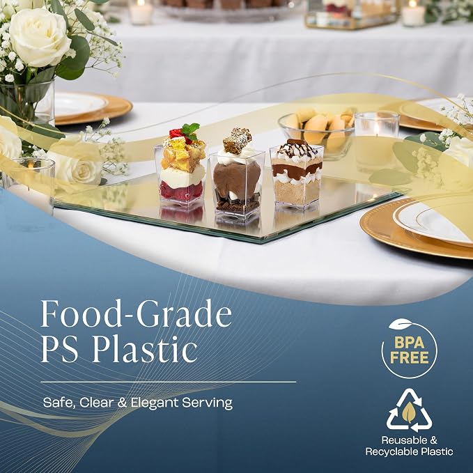 50 Pack 4 oz. Square Small Plastic Dessert Cup With Spoons Hermes Professional-Grade Recyclable Transparent Disposable Party Cup for Parfait Desserts, Appetizers, and Events CMJJ