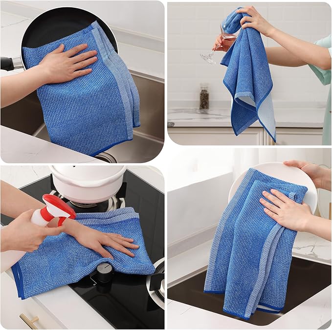 Mordimy Premium Kitchen Towels 6 Pack (18 x 28 Inches, Blueberry), Large Cotton Kitchen Hand Towel, Flat & Terry Dish Towels for Drying Dishes, Super Absorbent Tea Dishtowels Set with Hanging Loop