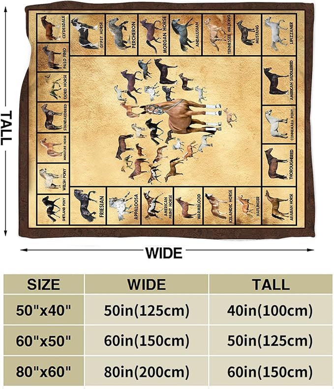 Horse Blanket Throws Horse Gifts Horses Throw Blanket for Girls Boys Kids Adults Soft Warm Cozy Fleece Blanket for Couch Sofa Bed 60"x50"