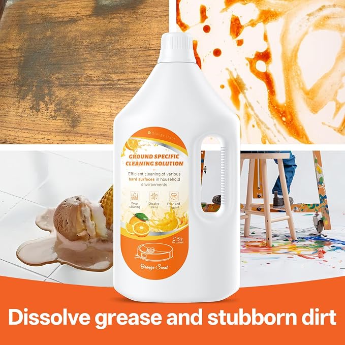 2.5 L Floor Cleaning Solution Orange Scent, Compatible with Roborock/Shark/Bissell/Swiffer/IRobot/Eufy Quick Drying Without Residue Suitable for All Robot Vacuums and Wet Dry Dual-Use Vacuum Cleaners