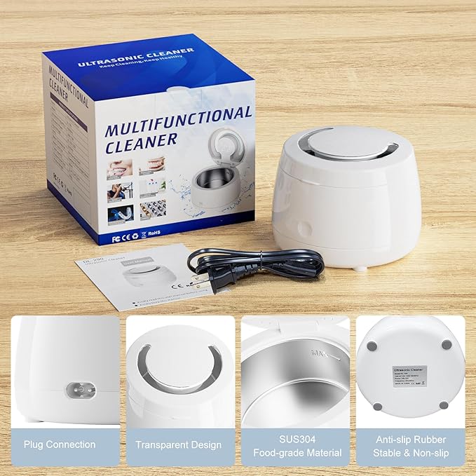 Ultrasonic Retainer Cleaner, Denture Sonic Retainer Cleaner Machine Appliance for Home Travel, Ultrasonic Cleaning Machine