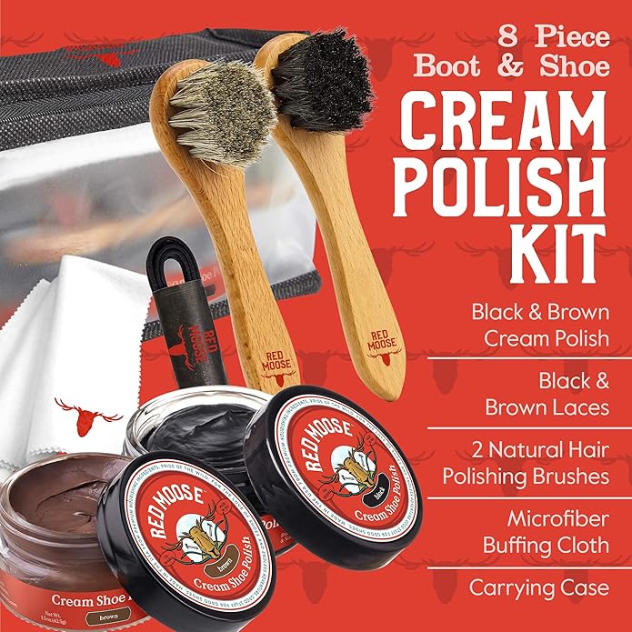 RED MOOSE Boots and Shoe Cream - Shoe Polish Kit for Leather - Shoes Shine - Made in the USA