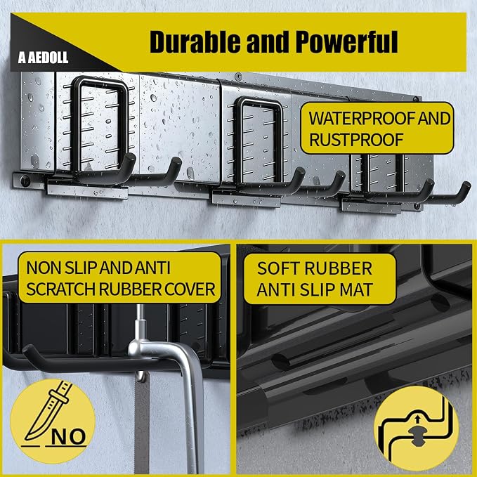 49.5" Garage Tool Organizer Wall Mount, 500lbs Tool Storage Organizer with Adjustable Sliding Hooks, Heavy Duty & Anti-Rust Garden Tools Storage Rack for Hanging Rake Broom/Mower/Snowboard