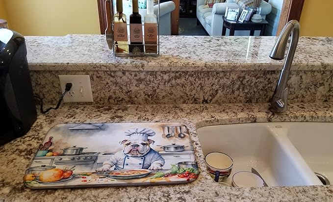 Caroline's Treasures DAC6243DDM English Bulldog The Chef Dish Drying Mat Absorbent Dish Drying Mat Pad for Kitchen Counter Dish Drainer Mat for Countertop, 14 x 21", Multicolor
