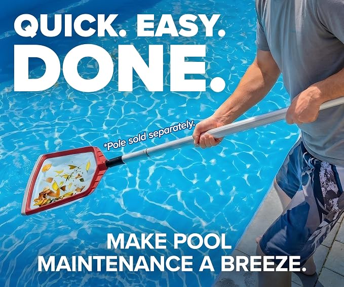 Pool Leaf Skimmer Net for Cleaning with 15 Feet Aluminum Telescopic Pool Pole Swimming Pool Leaf Net - Heavy Duty, Reinforced Frame, Large Capacity Pool Rake // The Ultimate
