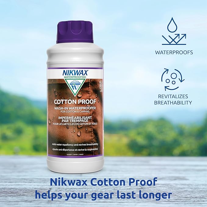 Nikwax Cotton Proof, 1000ml, Waterproofing for Cotton, Polycotton, and Canvas, Adds Water Repellency