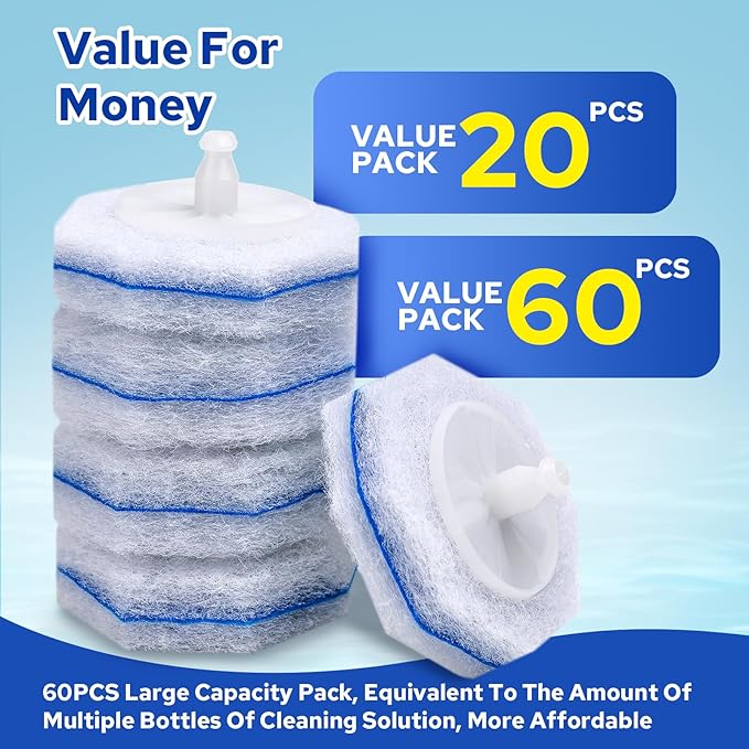 Cecailin® 20pcs Disposable Toilet Brush. Toilet and Bathroom Cleaning. Disposable Toilet Bowl Cleaners. Toilet Brush Head. Compatible with Most Toilet Brushes