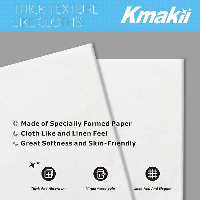 KMAKII White Disposable Dinner Napkins Linen-Feel Colored Paper Napkins Premium Cloth Like Napkins Ideal For Restaurant, Events, Weddings&Party,50 Pack 16 x 16 inches