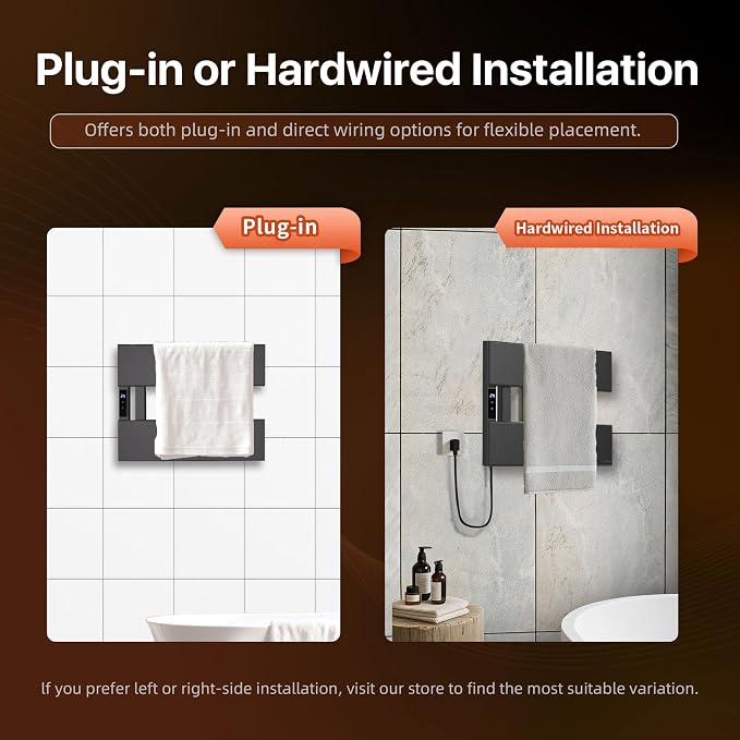 Electric Towel Warmer with Smart LED Timer, Modern [2/3/4] Bar Large Panel Heated Towel Rack, Wall-Mounted Plug-in/Hardwired 2-in-1, Rapid Warmth for Bathrooms, [Matte Black/Alpine White]