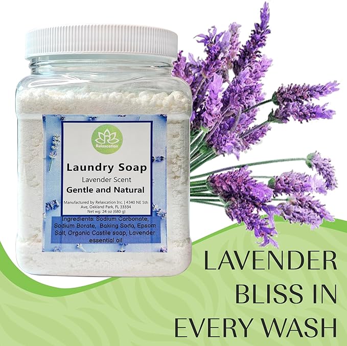 Natural Laundry Detergent Soap | Hypoallergenic Deep Cleaning Washing Powder | Eco-Friendly, Safe, and Effective BORAX, SODA ASH, EPSOM SALT, BAKING SODA and CASTILE SOAP (65 Loads) (Lavender)