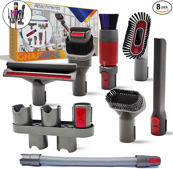 8PCS Vacuum Attachments Accessories for Dyson V7 V8 V10 V11 V15 Gen5 Cleaners– Replacement Brushes Kit with Mattress Brush, Flexible Hose, Crevice Tool, Traceless Dust Brush, and Attachment Holder