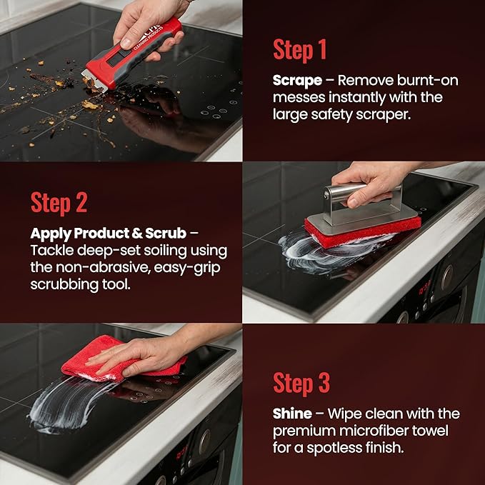 Stovetop CPR Glass Cooktop Cleaner Kit (18oz) – Ceramic Stove Cleaner, Polish, Scrubber Pads, Razor Scraper & Microfiber Towels