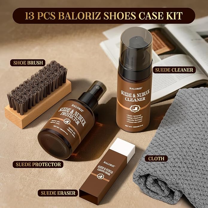 Suede & Nubuck Care Kit for Clog & Sandal, 5-Piece Set with Cleaner, Protector, Suede Brush & Eraser Clean, Microfiber Cloth, Premium Care Kit Protect for Shoes, Boots, Uggs, Jackets, Bags and Apparel