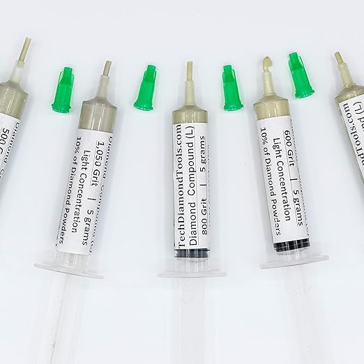 TechDiamondTools Diamond Polishing Compound Kit of 5 Lapping Paste USA Made 400 500 600 800 1050 Grit Lapping Compound for Rock Glass Metal Jewelry Resin Marble with 10% of Diamond Powder