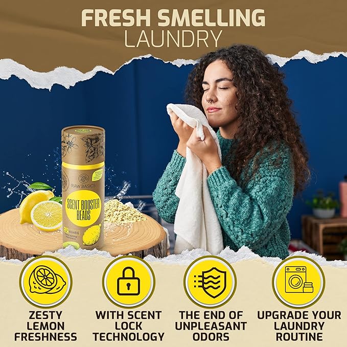 RAW BASICS Scent Boosters for Washer, Wild Lemon Aroma and Dryer Sheets, 80 Bulk Loads