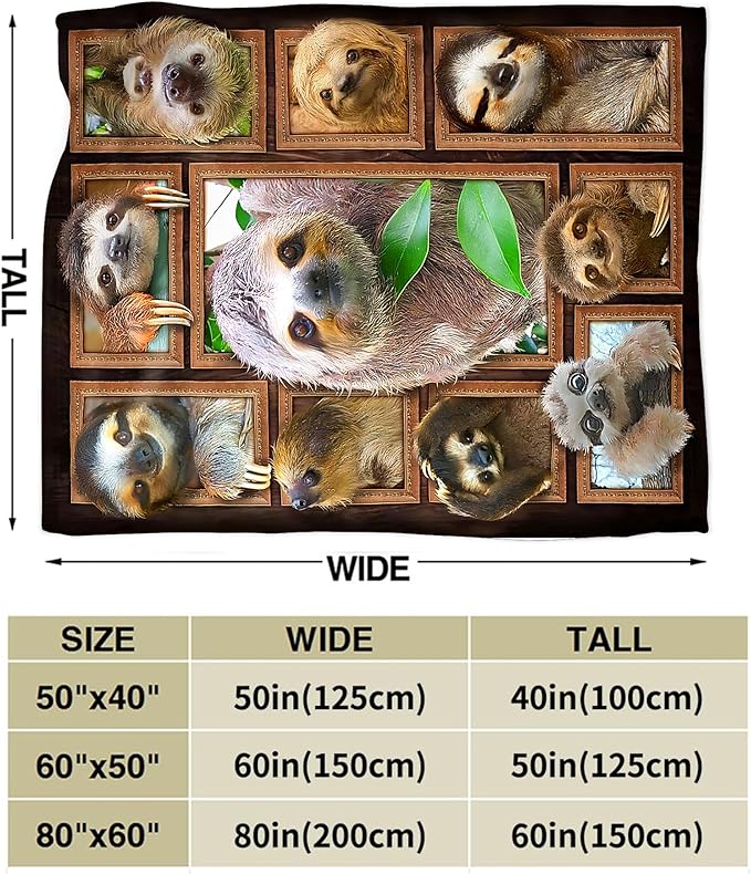 jerkboo Sloth Blanket Throws Sloth Gifts Sloth Throw Blanket for Women Men Kids Adults Soft Warm Cozy Fleece Blanket for Couch Sofa Bed 50""x40""