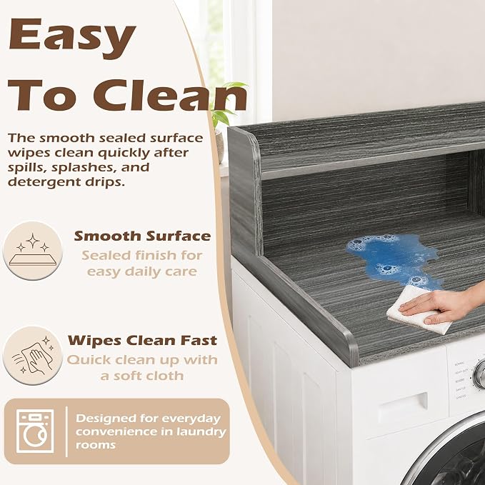 Royxen Laundry Countertop with 2-Tier Shelf Universal Fit, Washer and Dryer Countertop with Storage Space, Shelf Height 11.5 Inches, Solid Wood Core, Eucalyptus