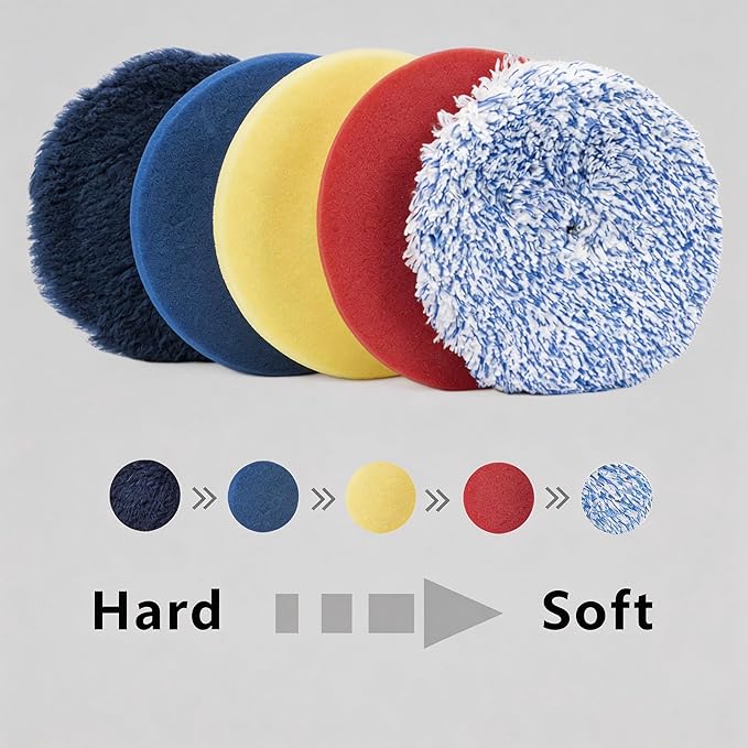 Buffing Polishing Pad, 5Pc 5Inch 130mm Orbital Buffer Polisher Pad Wool Microfiber Buffing Pad car detailing kit, Foam applicator Pad for Compounding, Polishing and Waxing for5''Backing Plate polisher