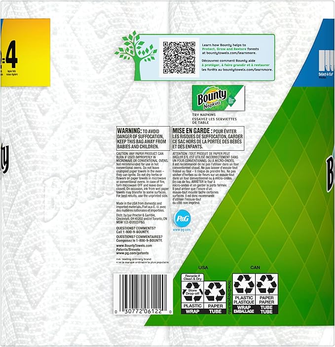 Bounty Select-A-Size Paper Towels, 2 Double Plus Rolls, White, 113 Sheets Per Roll
