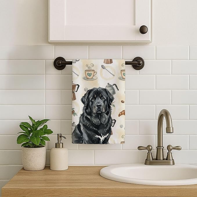 Caroline's Treasures Black Tibetan Mastiff Coffee Bar Kitchen Towel Velour Plush Front and Cotton Loop Back Machine Washable