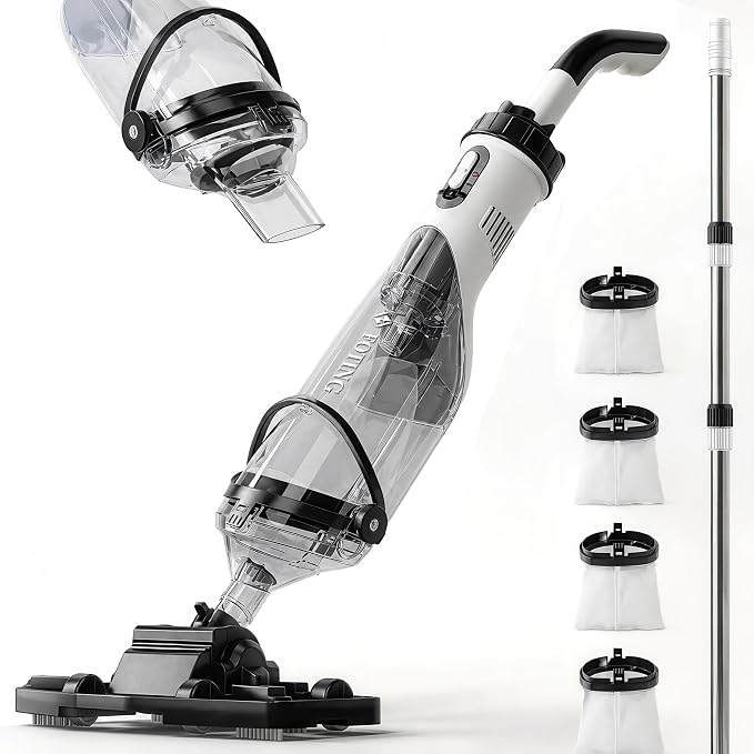 FOTING Cordless Pool Vacuum for Above Ground Pool 19.5 GPM, All-Angle Head&LED Display,Handheld Rechargeable Spa Vacuum Cleaner for Inground Pools for Hot Tub, Debris,Shallow Steps