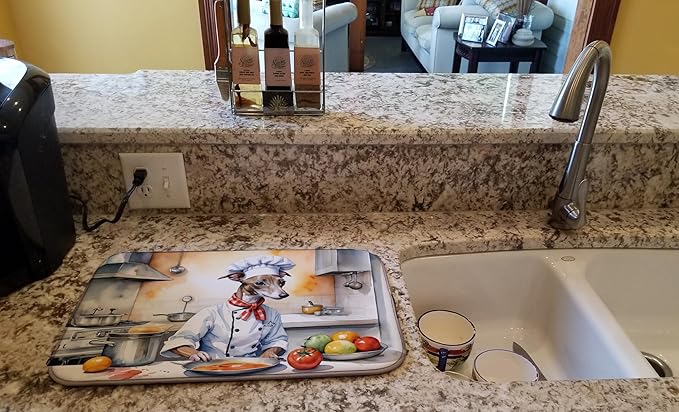 Caroline's Treasures DAC6269DDM Italian Greyhound The Chef Dish Drying Mat Absorbent Dish Drying Mat Pad for Kitchen Counter Dish Drainer Mat for Countertop, 14 x 21", Multicolor