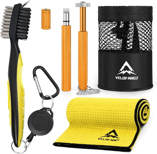 5 IN 1 Portable Golf Club Cleaning Kit, Golf Club Cleaning Brush with Retractable Zip, Golf Club Groove Sharpener Tool Use to U&V-Grooves, Golf Accessories with Microfiber Towel, Perfect Golf Gift