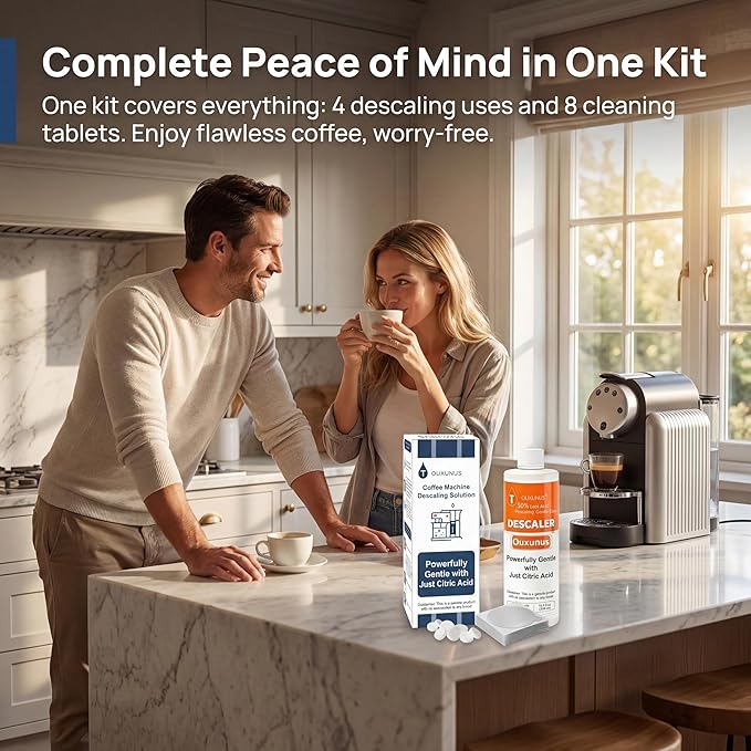 Complete Care Kit for Hard Water & Well Users, Compatible with Nespresso Vertuo Coffee Machines, 16.9 fl Oz Gentle Descaler (4 Uses), 8 Cleaning Tablets & 8 Capsule Foil Seals