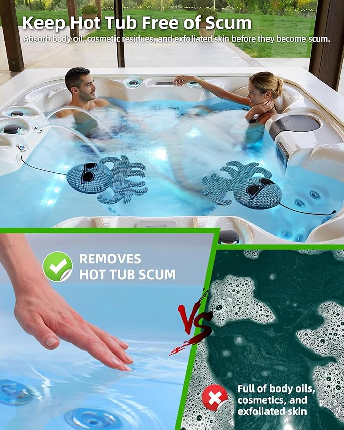 POJ 3XL Thicken Hot Tub Scum Absorber, Spa Pool Sponge Oil Scum Rays Bugs Absorber for Hot Tub, Must Have Hot Tub Accessories for Adults(Octopus 2 PCS)