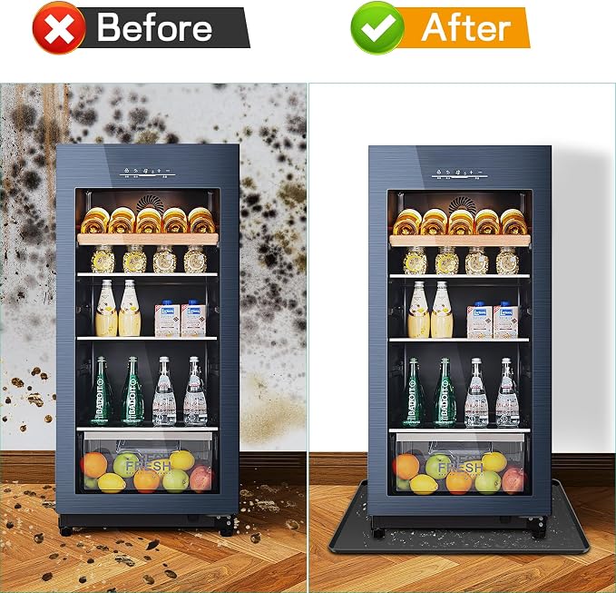 Mini Fridge Silicone Mat,24''x24''x0.5''-Fridge Drip Tray Concave and convex design is leak-Proof and Non-Slip Perfectly Compatible with Washer, Dryer, Wine Cooler, Dishwasher ect (Black)