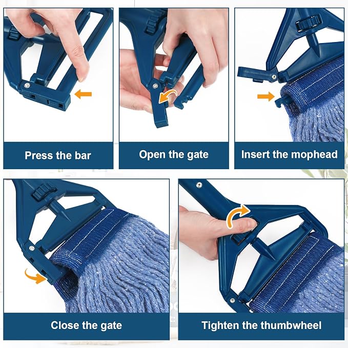 KalTell 2PK Commercial Quick-Change Iron Mop Handle, Heavy Duty Mop Head Replacement Holder for Wet Mop Floor Cleanig, Janitor Supplies