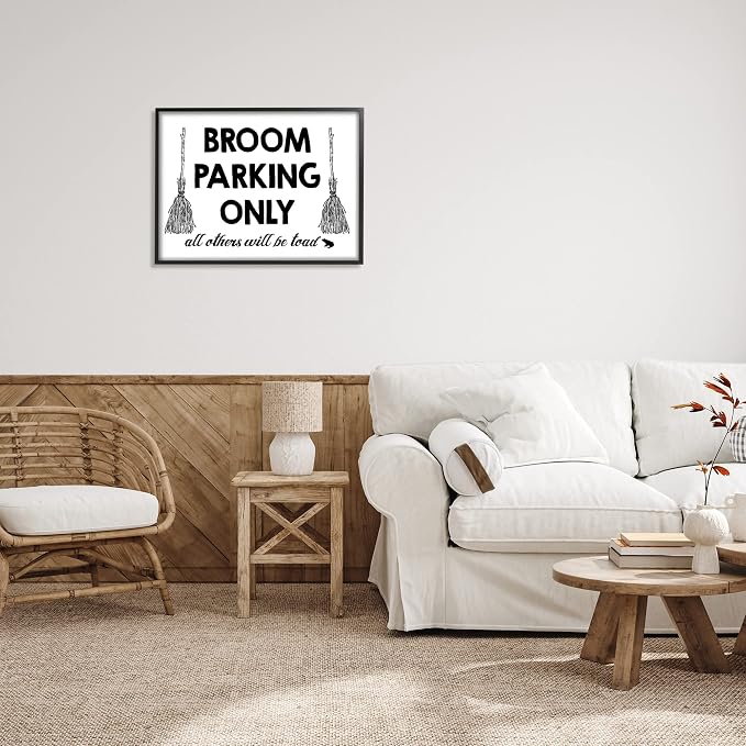 'Broom Parking Witty Halloween Witch Phrase'| Framed Giclee Art | Stupell Industries | Black, 30 x 24 Inches, Easy to Hang and Sturdy, Made in USA, by Lettered and Lined