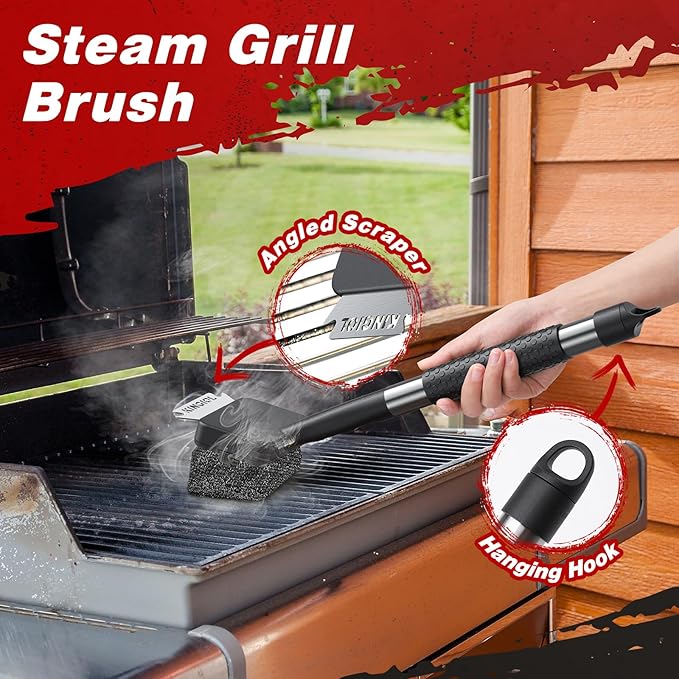 Grill Brush for Outdoor Grill - Steel Fiber Fabric Grill Cleaner Brush, BBQ Cleaning Brush with Durable Scraper for Cast Iron or Stainless-Steel Grates (Grill Brush Steel Fiber)