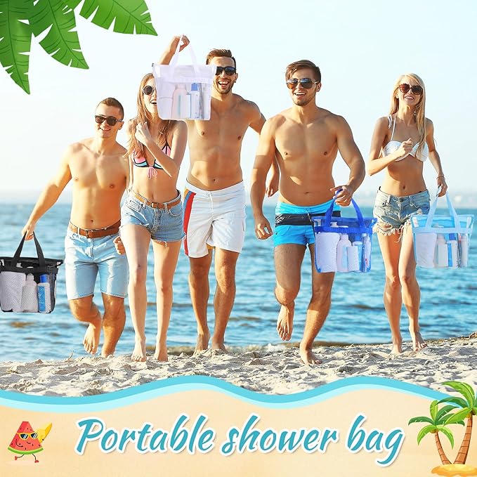 6 Pcs Mesh Shower Caddy Bags Portable Mesh Beach Bags Bulk with Zipper & 2 Pockets Hanging Toiletry and Bath Organizer for Gym Swimming Travel Camping College Dorms Beach (Classic Color)