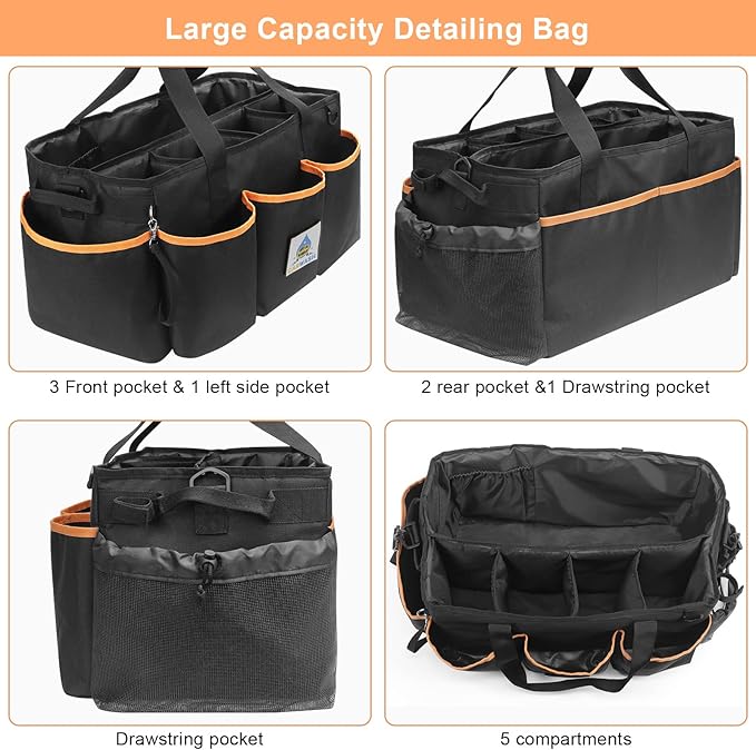 WDG 2PCS Detailing Bag Cleaning Caddy Organizer with Handle & Polisher Tote Large Car Care Storage/Carry Bag for Car Cleaning Supplies & Housekeeper Cleaner-Large