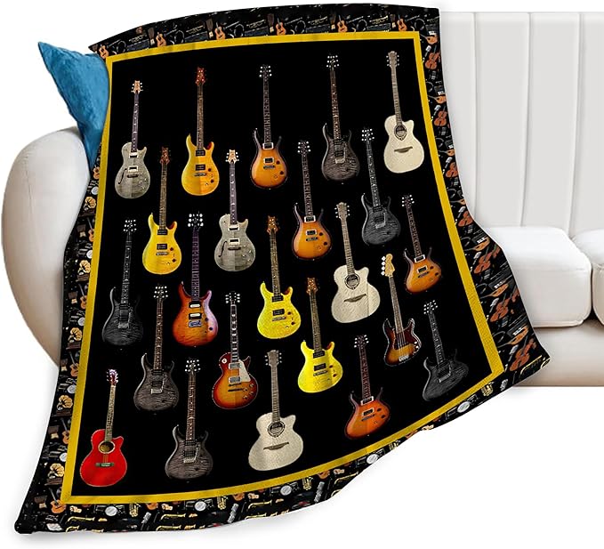 Guitar Blanket for Women Man Musical Instrument Guitar Throw Blanket Soft Cozy Warm Fuzzy Fleece Guitar Bedroom Decor Blanket Gifts for Guitar Lover Guitarist Couch Sofa Bedding 80"X60"