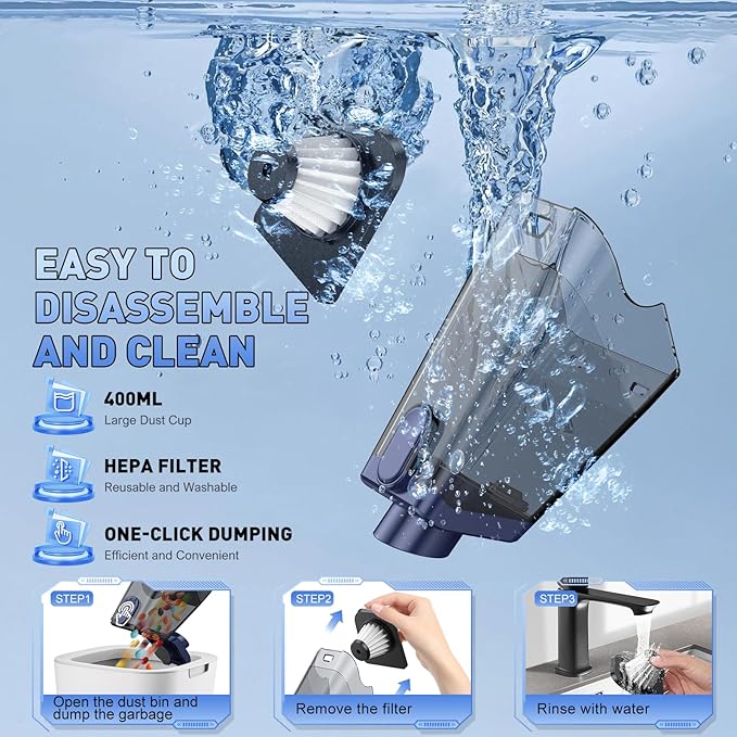 Handheld Vacuum Cordless, 16000PA High Power Car Vacuum Cleaner, Portable Hand Held Vacuum Cleaner with LED Light & Multi-Nozzles, Dust Buster Rechargeable for Home, Car, Office, Pet