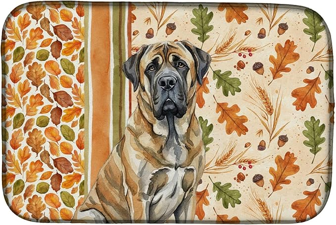Caroline's Treasures Brindle English Mastiff Heirloom Fall Dish Drying Mat Absorbent Dish Drying Mat Pad for Kitchen Counter Dish Drainer Mat for Countertop, 14 x 21", Multicolor