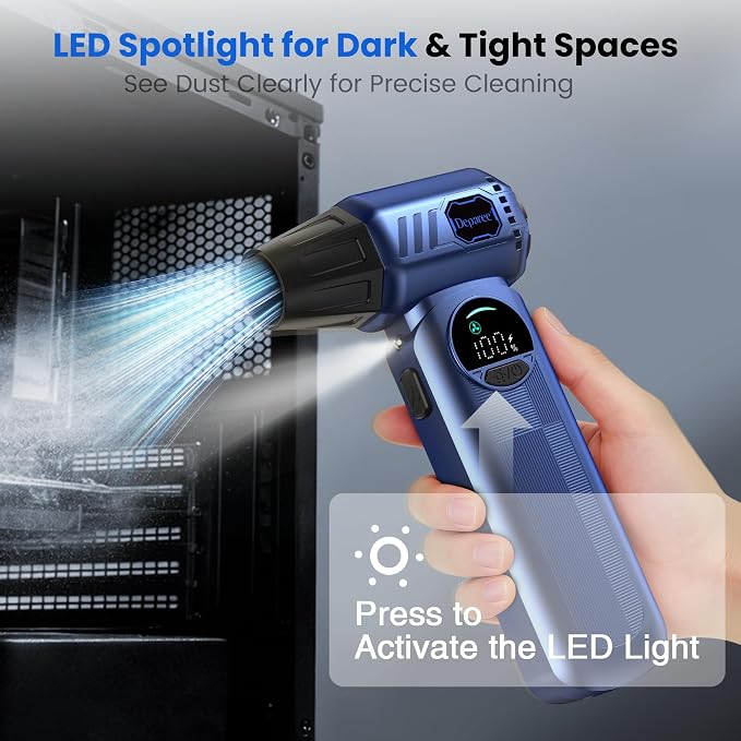 Cordless Electric Air Duster with Brushless Motor, Adjustable Airflow, 8000mAh Rechargeable for PC, Keyboard, Car & Home Cleaning (Blue)