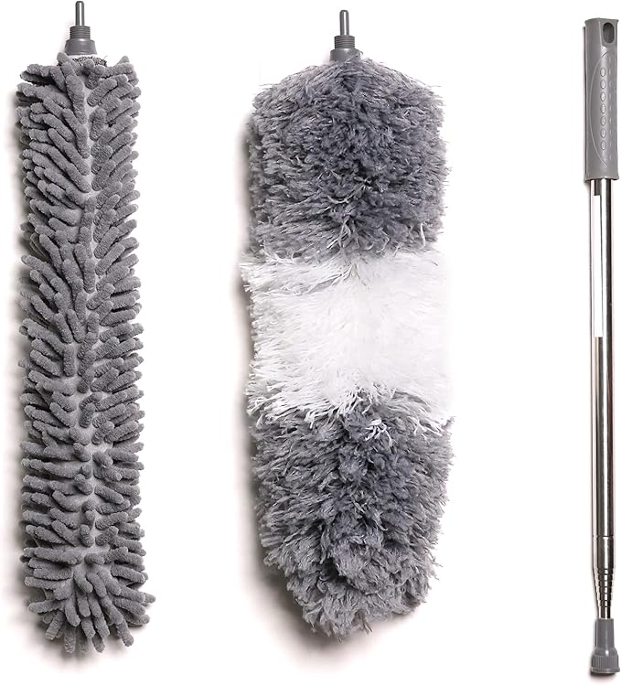 Ceiling Fan Duster with Extension Pole, 7 Ft Long Microfiber Dusters for Cleaning with 2 Brushes for High Ceiling, Cobweb Duster, Walls, Furniture and Home Cleaner