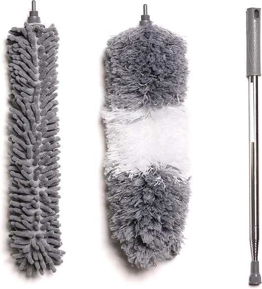 Ceiling Fan Duster with Extension Pole, 7 Ft Long Microfiber Dusters for Cleaning with 2 Brushes for High Ceiling, Cobweb Duster, Walls, Furniture and Home Cleaner