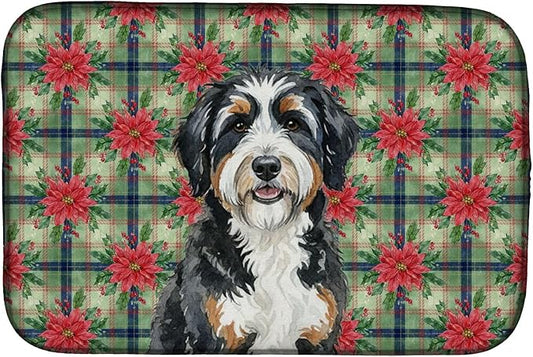 Caroline's Treasures Berndoodle Christmas PoinsettIas Dish Drying Mat Absorbent Dish Drying Mat Pad for Kitchen Counter Dish Drainer Mat for Countertop, 14 x 21", Multicolor