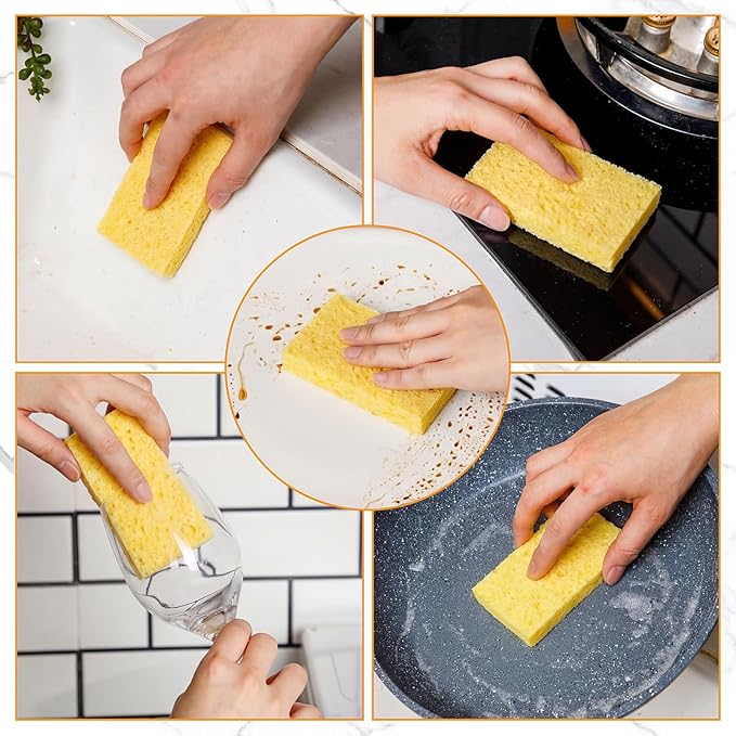 Zhengmy 200 Pieces Sponges Bulk Sponges Kitchen Compressed Sponge Natural Dish Sponge Compressed Wood Pulp Cleaning Without Scratching for Kitchen Bathroom, 3.9 x 2.4 x 0.12 Inch (Yellow)