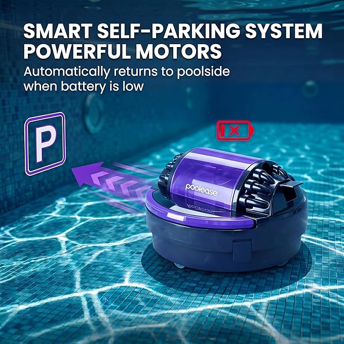 Cordless Pool Vacuum Robot with Dual high-Powerful Motors Provide Strong Suction, Self-Parking, 100 Min Runtime, Robotic Pool Cleaner for Above/In-ground Flat Pool up to 960 Sq.ft