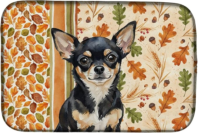 Caroline's Treasures Black and Tan Chihuahua Heirloom Fall Dish Drying Mat Absorbent Dish Drying Mat Pad for Kitchen Counter Dish Drainer Mat for Countertop, 14 x 21", Multicolor