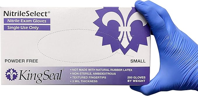 KingSeal NitrileSelect Exam Gloves, Medical Grade, Powder Free, 3 MIL Thickness, Violet Blue, Chemo Drug & Fentanyl Tested
