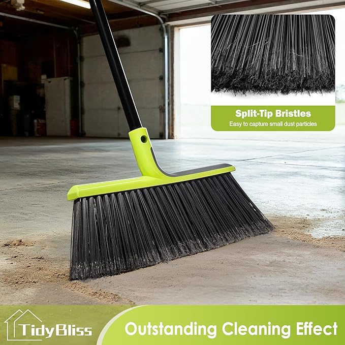 TidyBliss 2 Pack Outdoor Broom Heavy Duty, 56 inches Tall Commercial Soft Bristle Angle Brush for Sweeping Outside Patio Garden Porch Deck Shop Restaurant Garage House Lobby Hardwood Floors (Green)